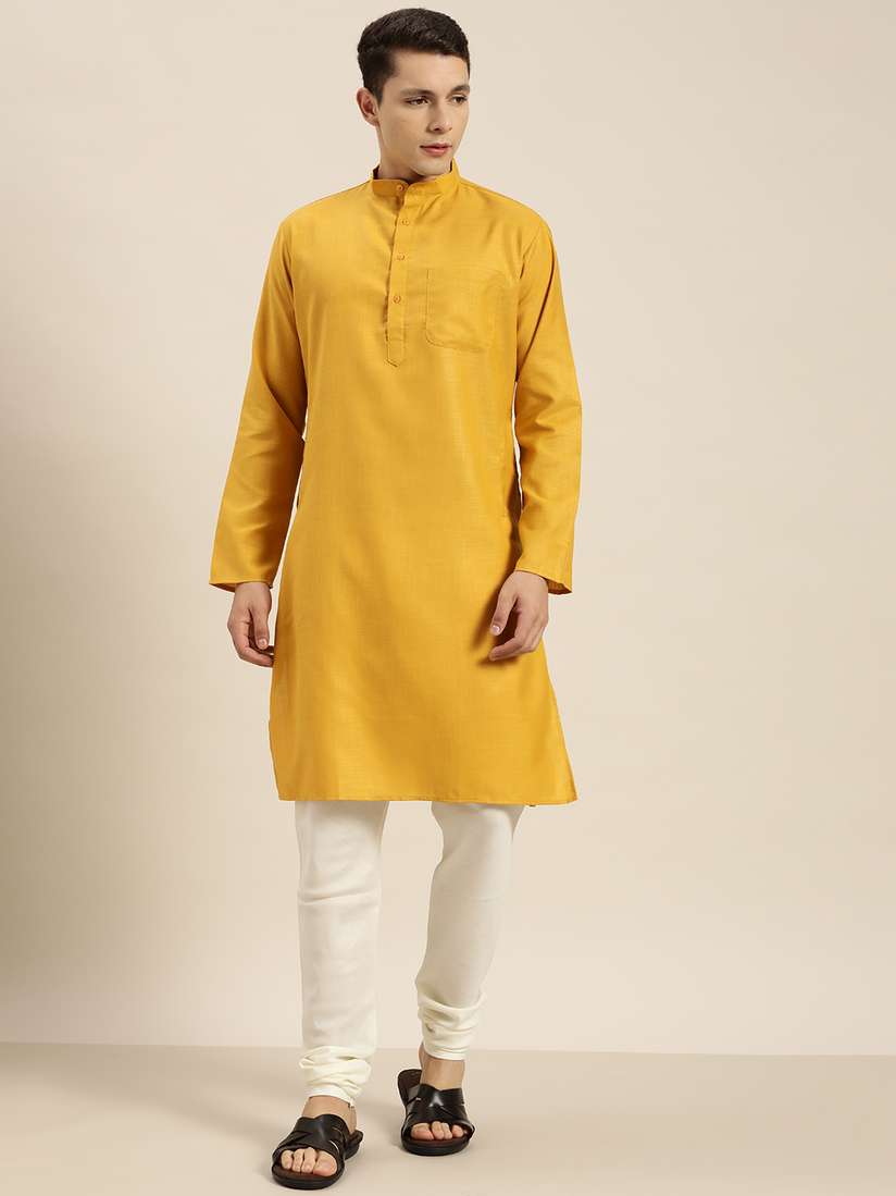 Sojanya Men's Silk Blend Embroidered Long Kurta – Classic Indian Attire With Mandarin Collar