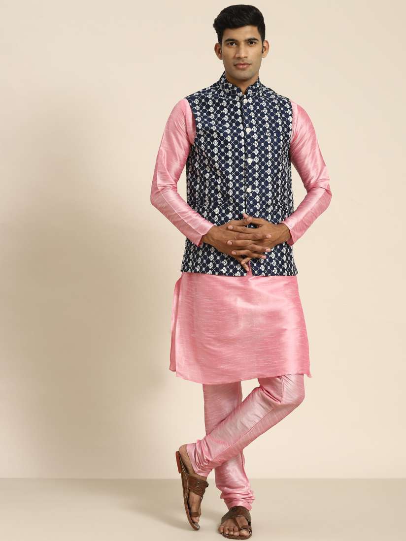 Buy SOJANYA Men Pink Embroidered Kurta with Churidar Kurta Sets for Men 20830466 Myntra