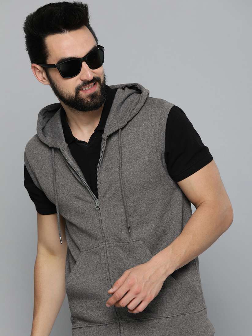 Buy HERE NOW Grey Solid Hooded Sweatshirt Sweatshirts for Men 20834448 Myntra