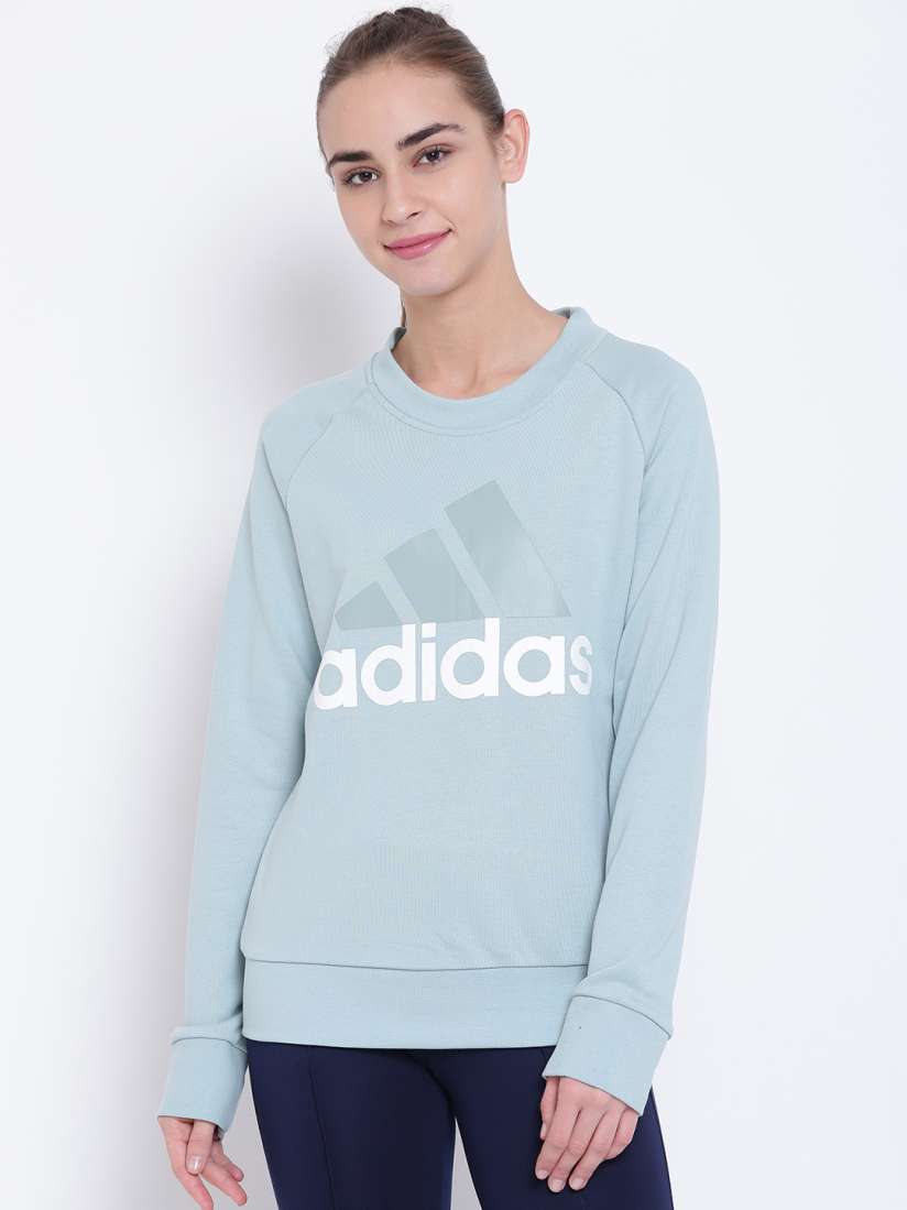 Buy ADIDAS Women Green Essentials Linear Brand Print Sweatshirt Sweatshirts for Women 2083710 Myntra