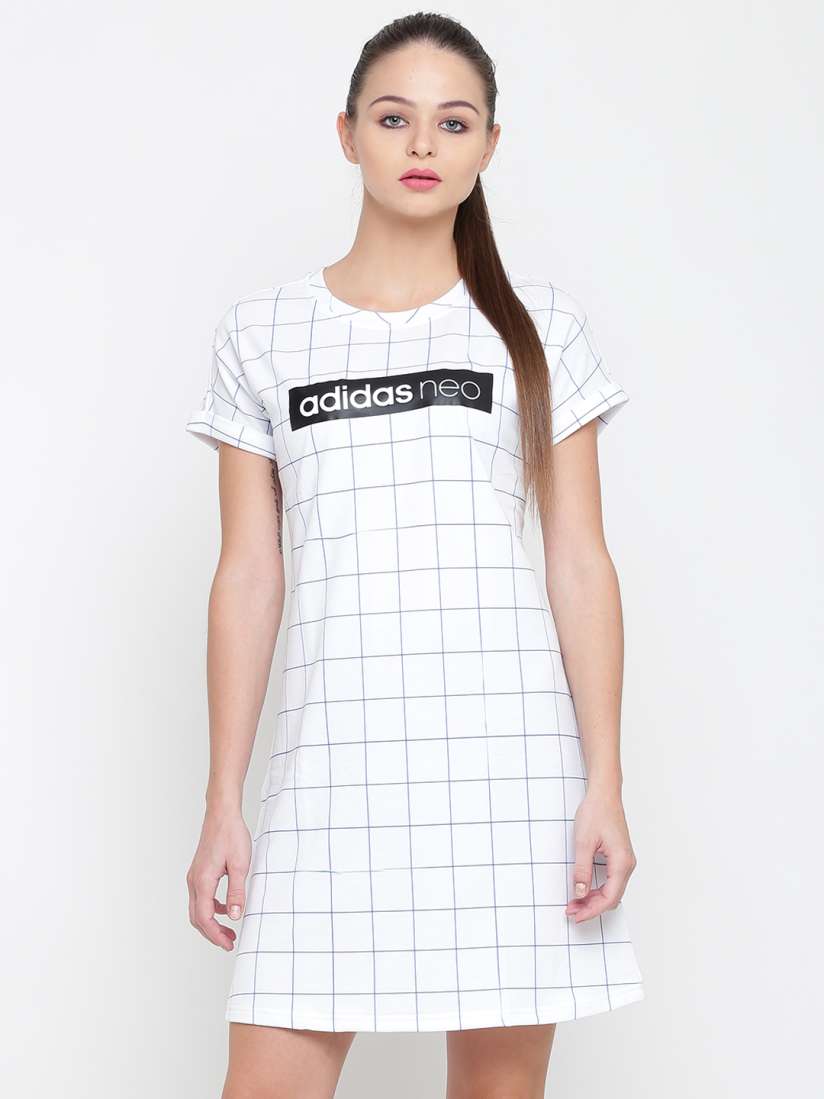 Buy ADIDAS NEO Women White CS Checked T shirt Dress Dresses for Women 2083839 Myntra