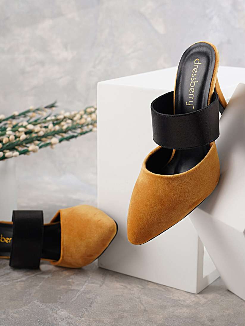 Yellow velvet mules cheap