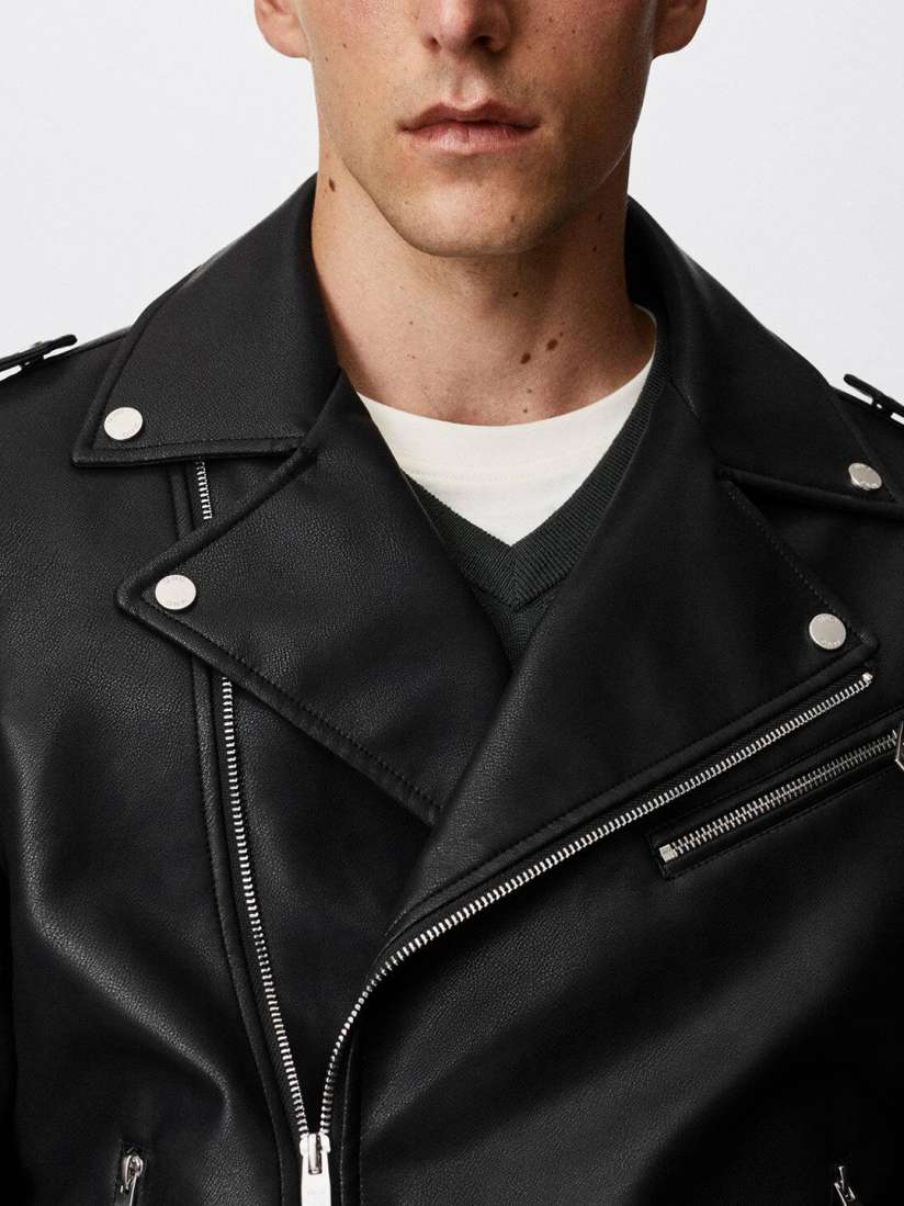 Buy MANGO MAN Black Solid Faux Leather Biker Jacket Jackets for Men 20841252 Myntra