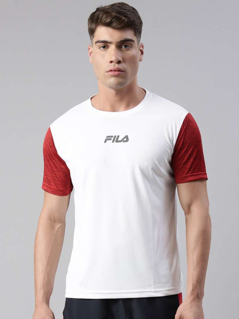 Buy FILA Men White Red Colourblocked Organic Cotton T shirt Tshirts for Men 20841924 Myntra