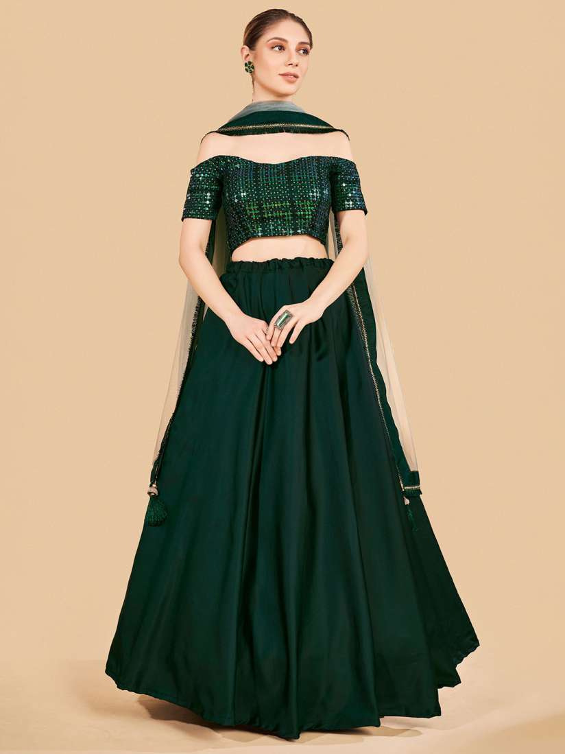 Buy Fusionic Green Embroidered Semi Stitched Lehenga Unstitched Blouse With Dupatta Lehenga Choli for Women 20843922 Myntra