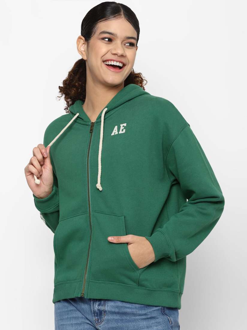 Buy AMERICAN EAGLE OUTFITTERS Women Green Solid Hooded Sweatshirt Sweatshirts for Women 20844040 Myntra