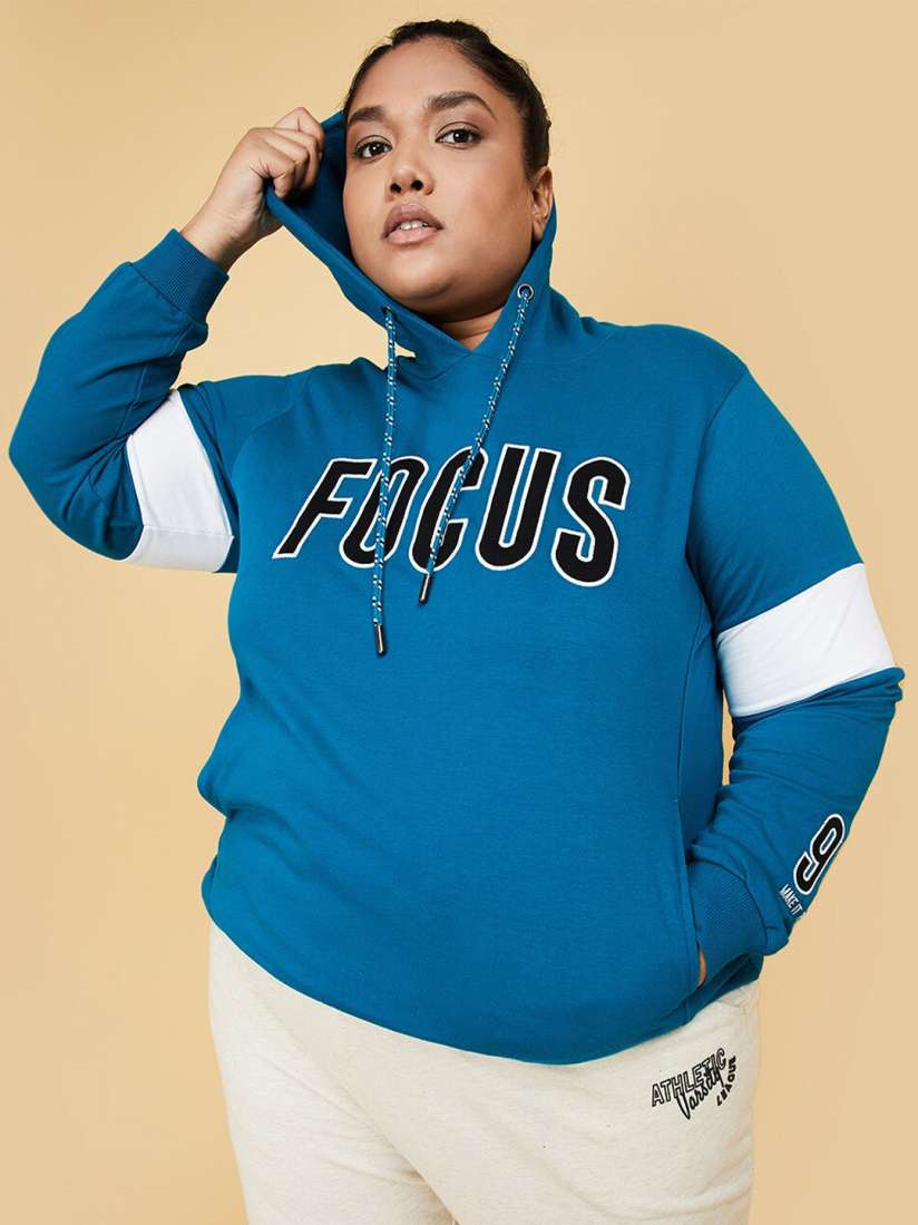 Buy max Women Teal Printed Hooded Pure Cotton Sweatshirt Sweatshirts for Women 20845722 Myntra