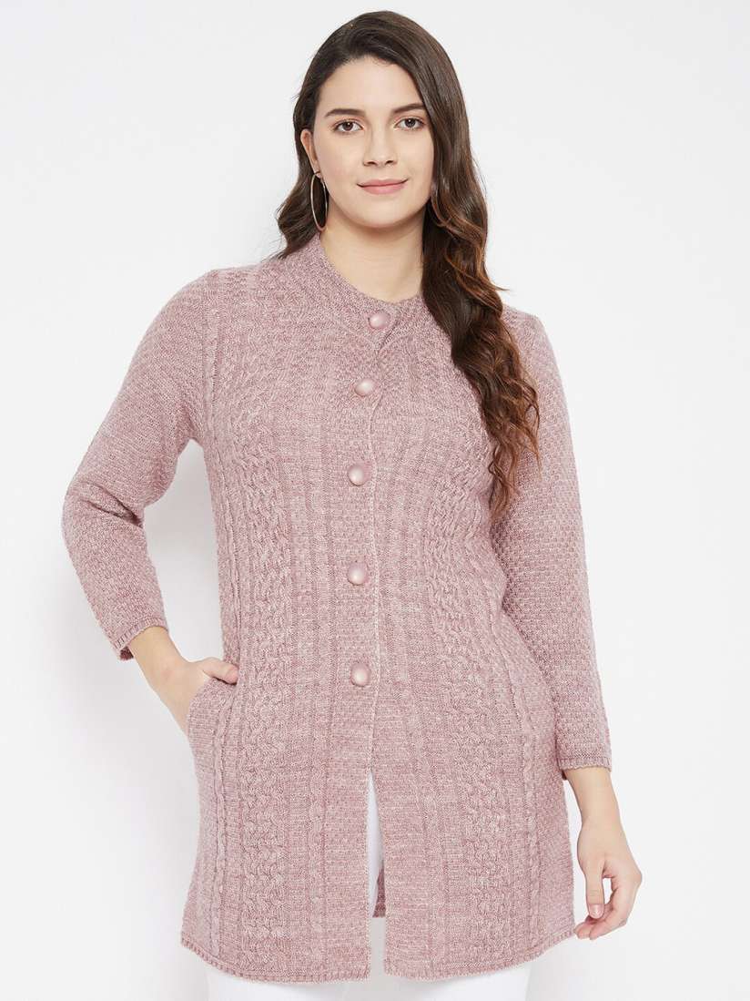 Buy Zigo Women Mauve Cable Knit Woolen Longline Cardigan Sweater Sweaters for Women 20846068 Myntra