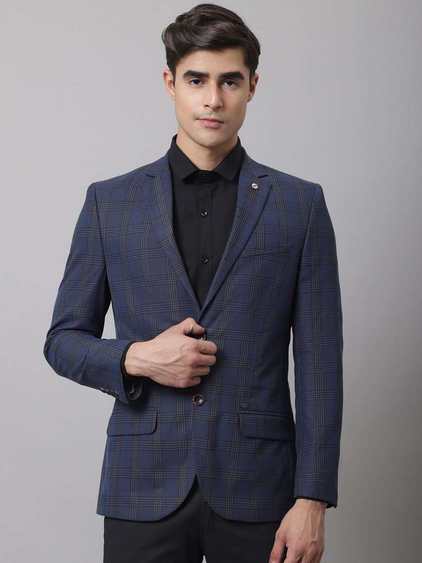 Buy Cantabil Men Navy Blue Checked Single Breasted Formal Blazer Blazers for Men 20847900 Myntra