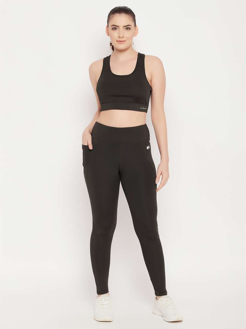 Buy Clovia Women Black Solid Activewear Tights Padded Sports Bra Tracksuits for Women 20848048 Myntra