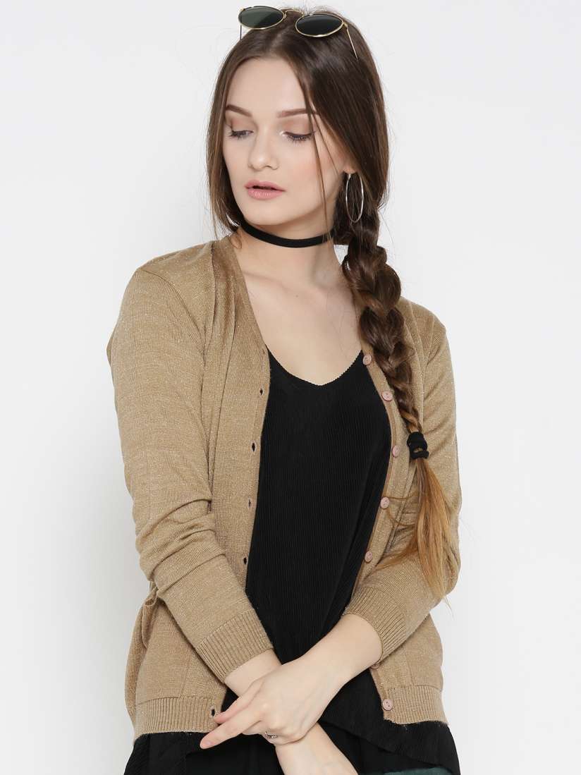 Buy Fort Collins Women Brown Solid Cardigan Sweaters for Women 2085425 Myntra