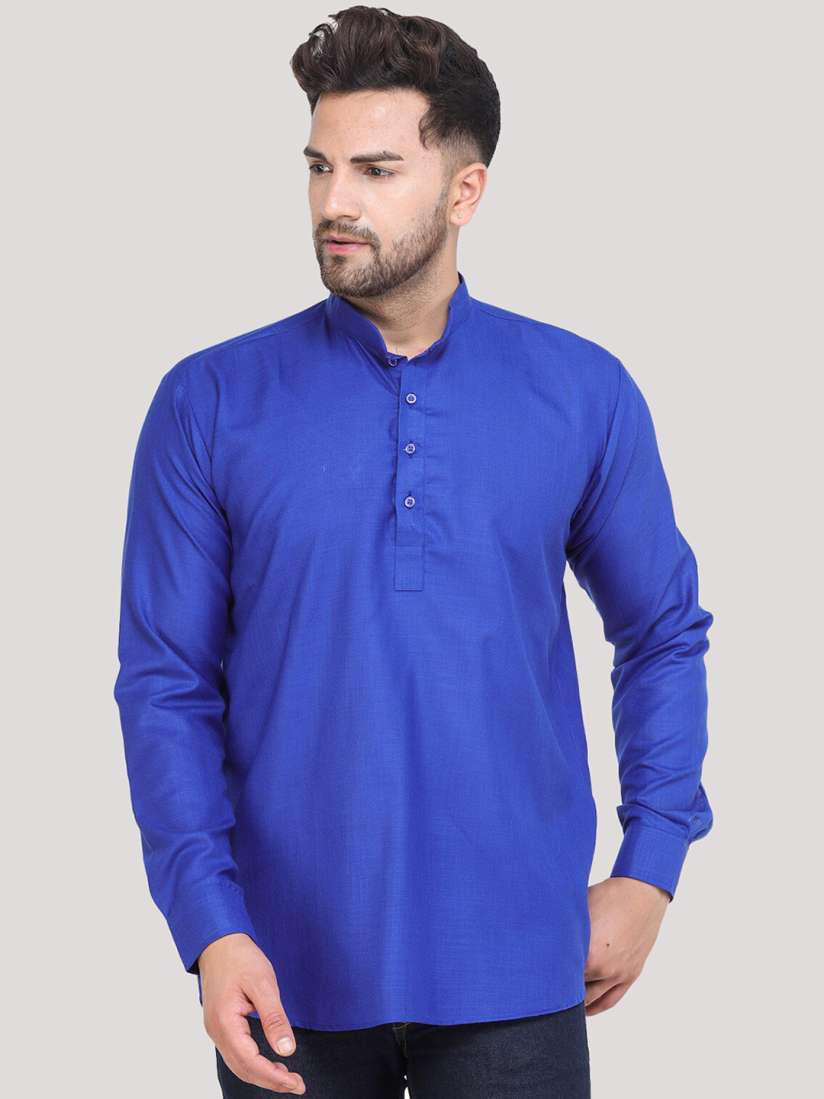 Blue cotton straight kurta hot sale