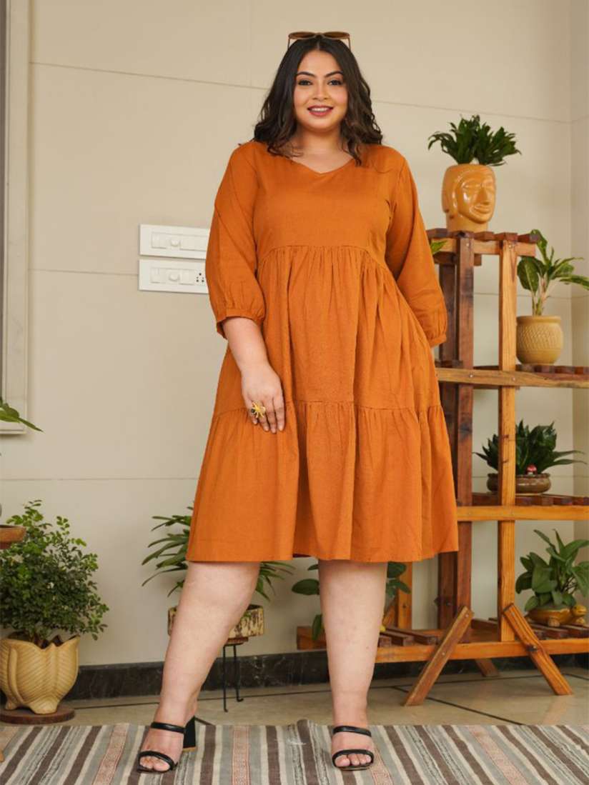 Buy NANGALIA RUCHIRA Plus Size Tan A Line Midi Cotton Dress Dresses for Women 20855594 Myntra