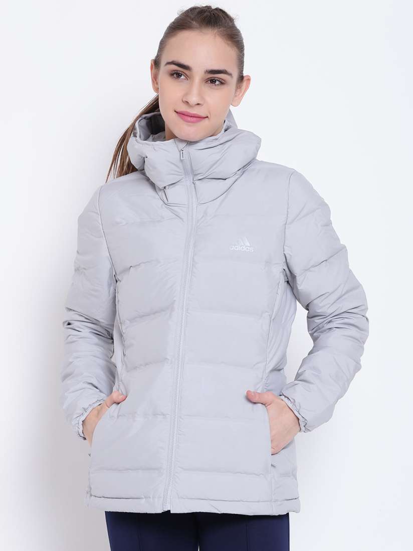 Buy ADIDAS Women Grey Helionic Outdoor Solid Hooded Puffer Jacket Jackets for Women 2085677 Myntra