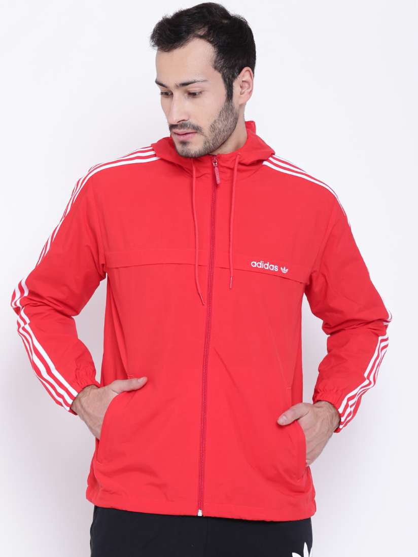 Buy ADIDAS Originals Men Coral Red 3 Striped Wind Breaker Hooded Sporty Jacket Jackets for Men 2085713 Myntra