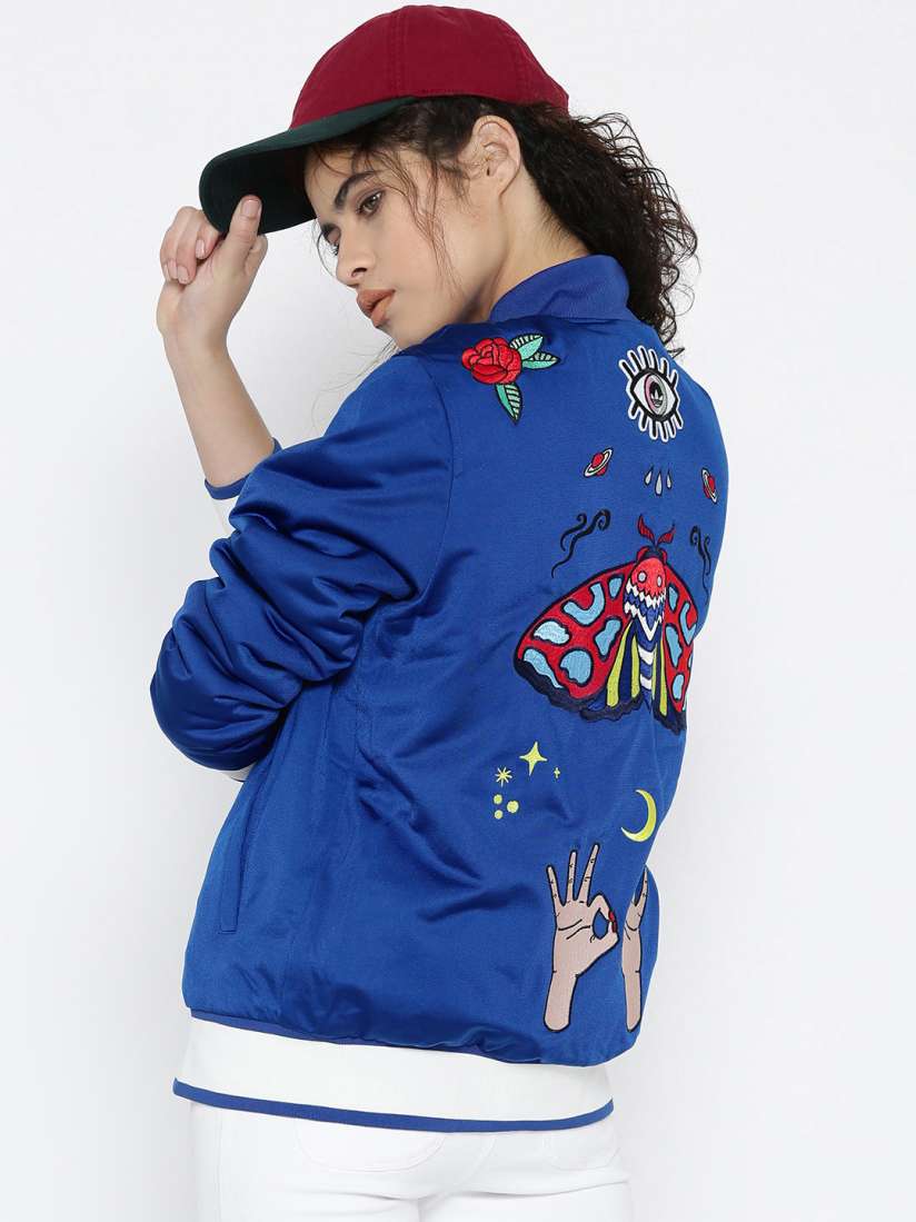 Buy ADIDAS Originals Women Blue Embellished Arts Applique Back Bomber Jacket Jackets for Women 2085820 Myntra