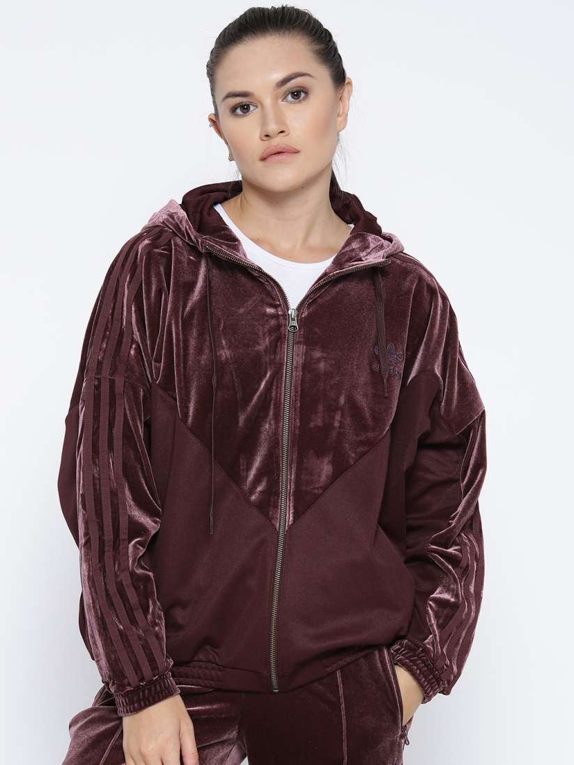 Buy ADIDAS Originals Women Burgundy Velvet Vibes Oversized TT Solid Bomber Jacket Jackets for Women 2085828 Myntra