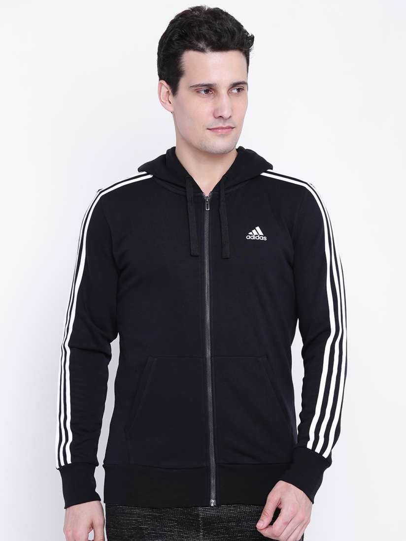 Buy ADIDAS Men Black Essentials 3 Stripes FullZip FT Solid Hooded Bomber Jacket Jackets for Men 2085834 Myntra