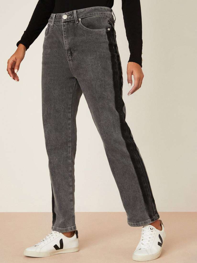 Side stripe jeans myntra shop