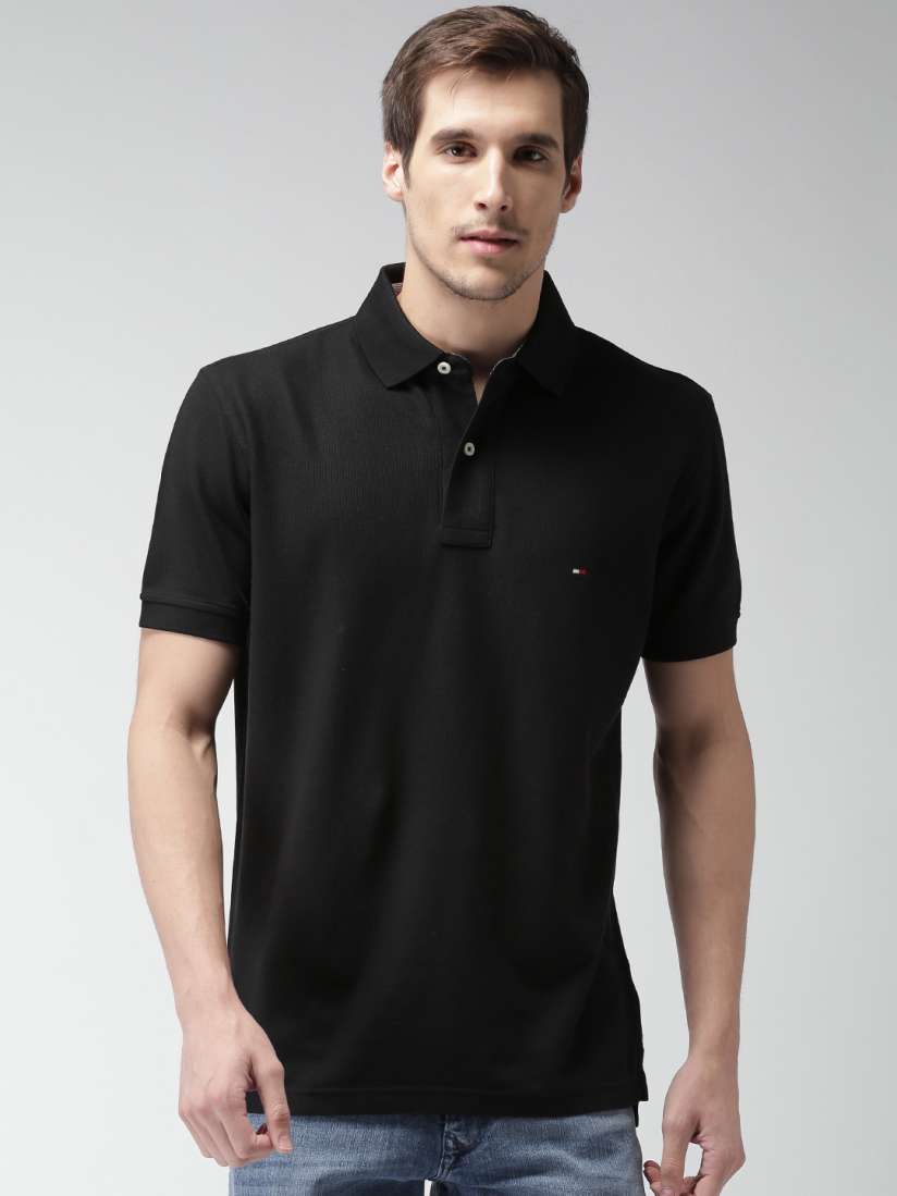 Buy Tommy Hilfiger Men Black Solid Polo Collar T shirt Tshirts for Men 2086328 Myntra
