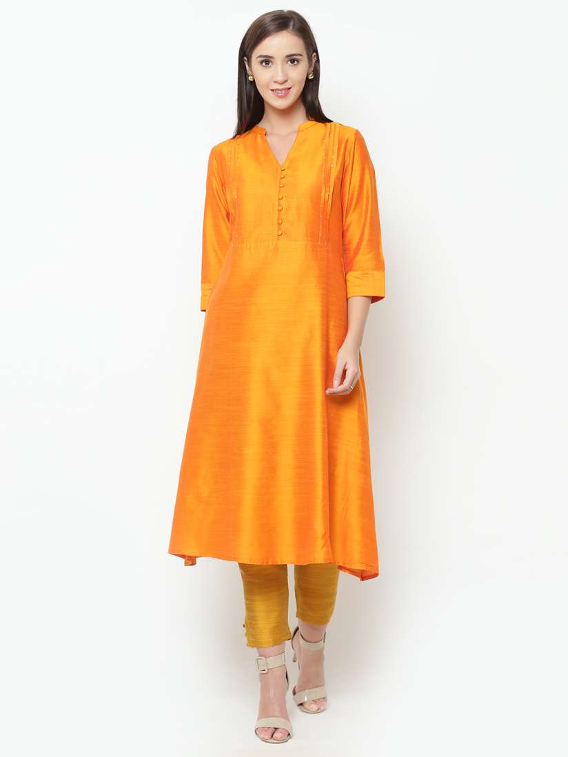 Buy Shree Women Yellow Solid A Line Kurta Kurtas for Women 2086620 Myntra