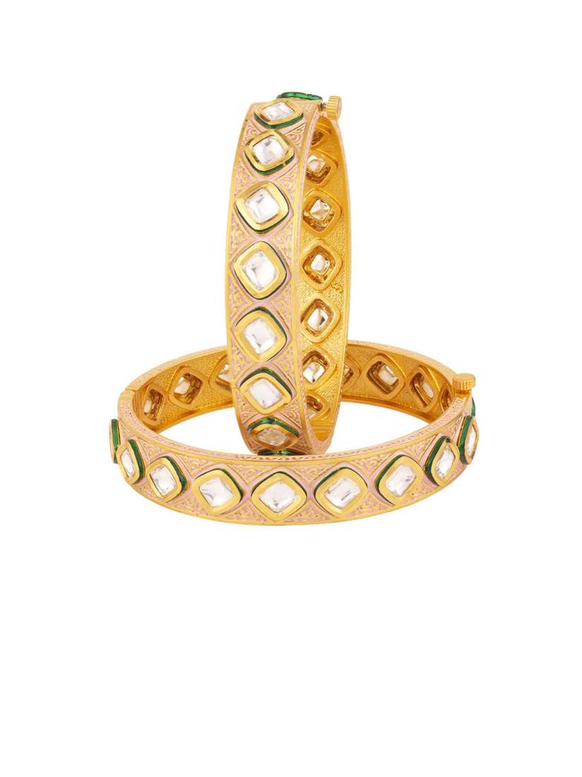 Buy Voylla Set Of 2 Gold Plated White Kundan Studded Bangles Bangle for Women 20870012 Myntra