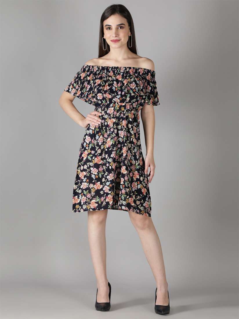 Buy DEBONATELLA Black Floral Printed Off Shoulder Dress Dresses for Women 20870360 Myntra