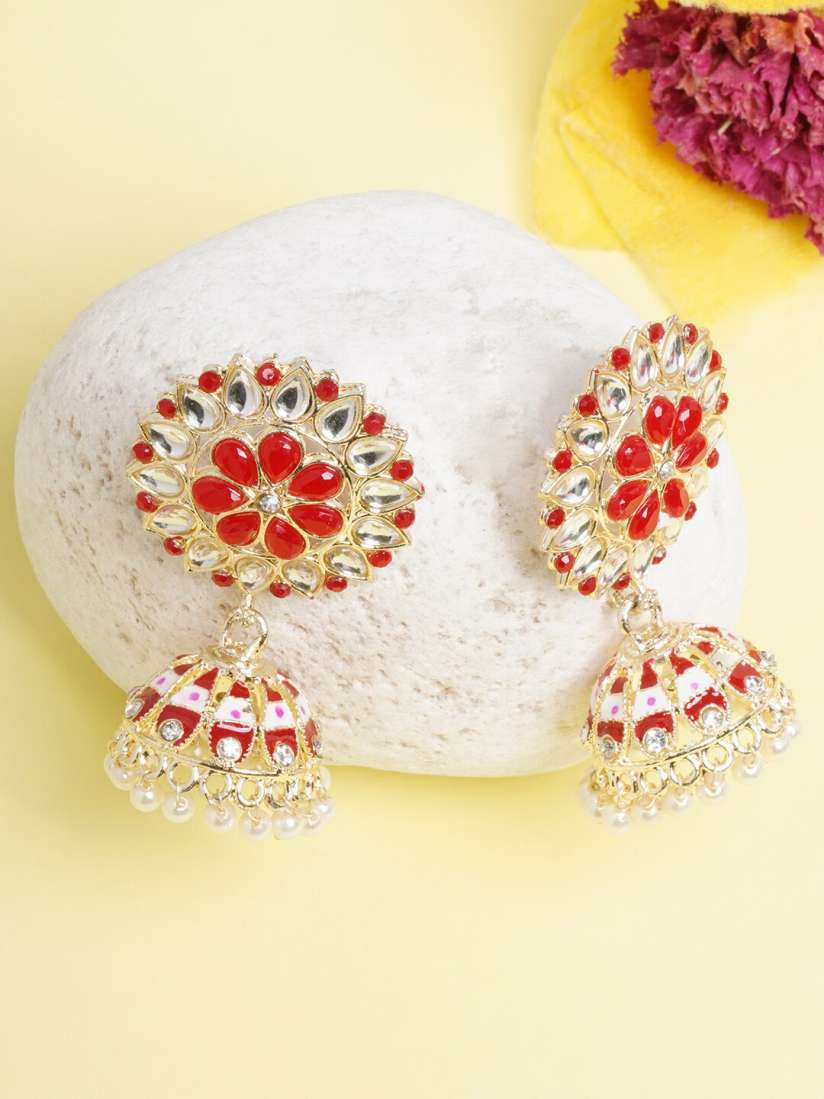 Buy DIVA WALK Gold Toned Red Contemporary Jhumkas Earrings Earrings for Women 20874760 Myntra