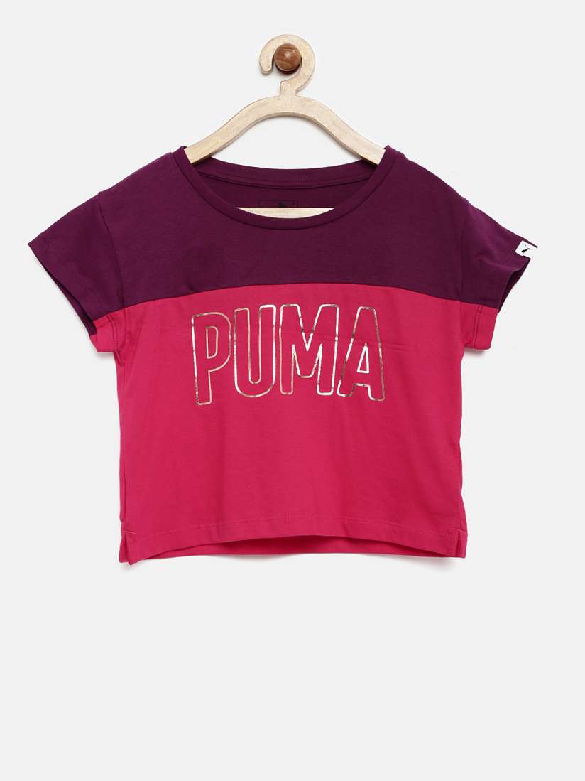 Buy Puma Girls Pink Purple Printed Style Trend Colourblocked Pure Cotton T shirt Tshirts for Girls 2087562 Myntra