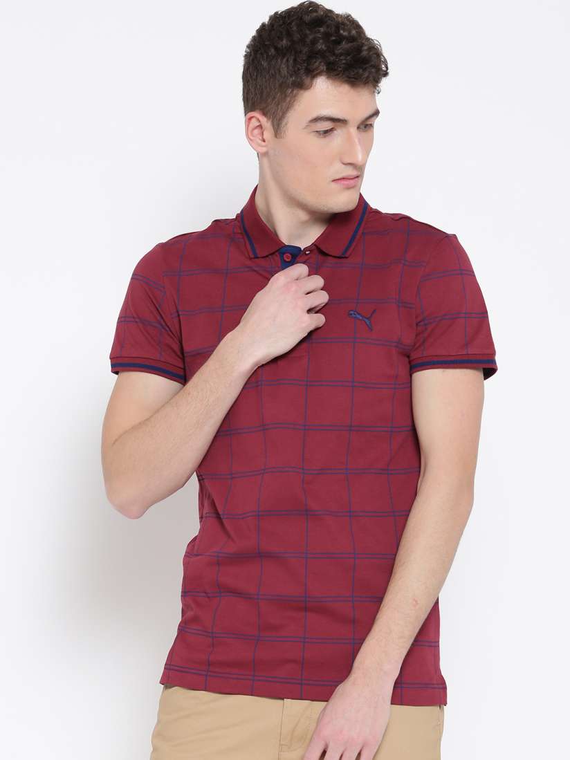 Buy Puma Men Maroon Box Knit Checked Polo Collar T shirt Tshirts for Men 2087580 Myntra