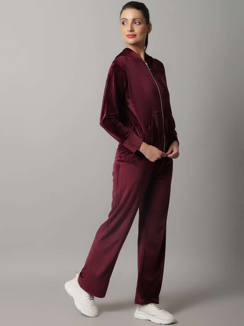Buy MARC LOUIS Women Burgundy Velvet Tracksuit Tracksuits for Women 20879602 Myntra