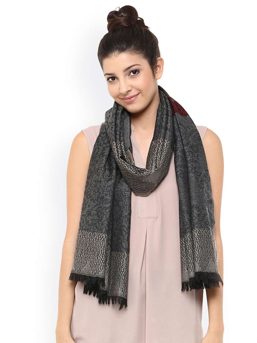 Buy SHINGORA Grey Black Woven Design Woolen Stole Stoles for Women 2088082 Myntra