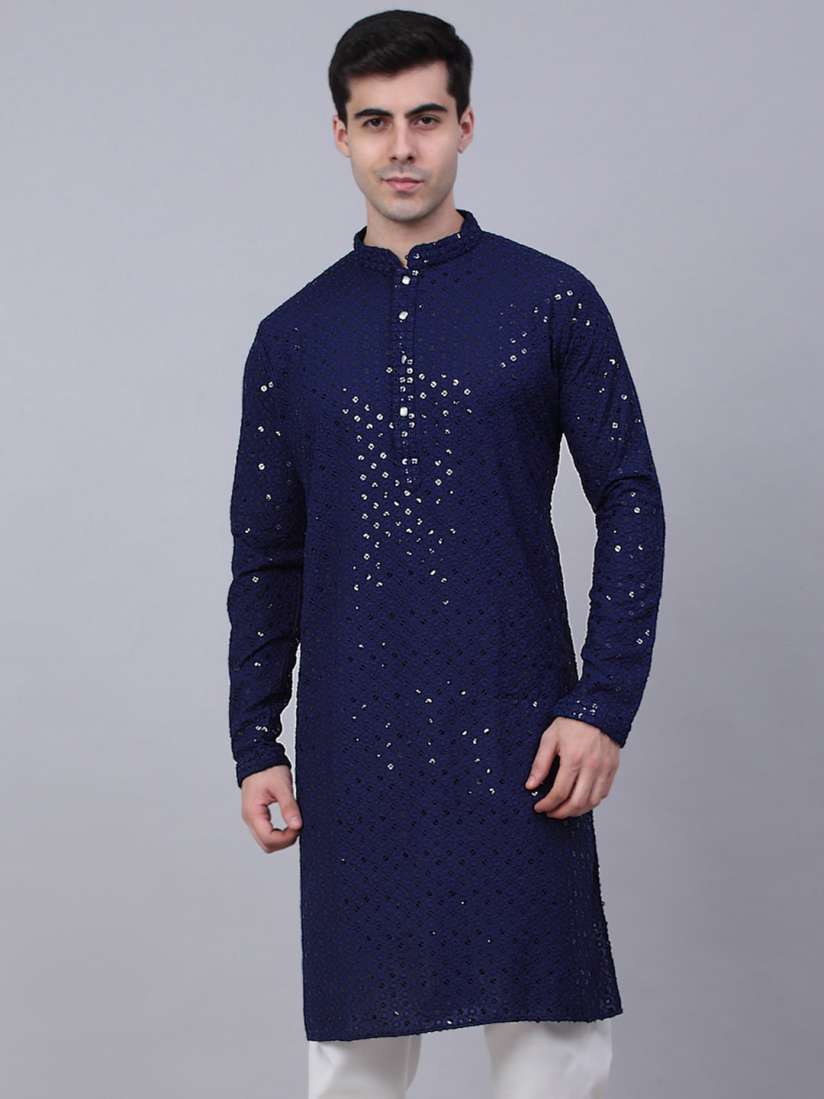Buy Jompers Men Ethnic Motifs Mirror Work Indigo Cotton Kurta Kurtas for Men 20882622 Myntra