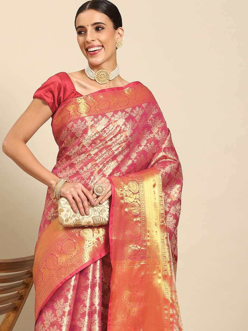 Buy Silk Land Floral Zari Art Silk Kanjeevaram Saree Sarees for Women 20884932 Myntra