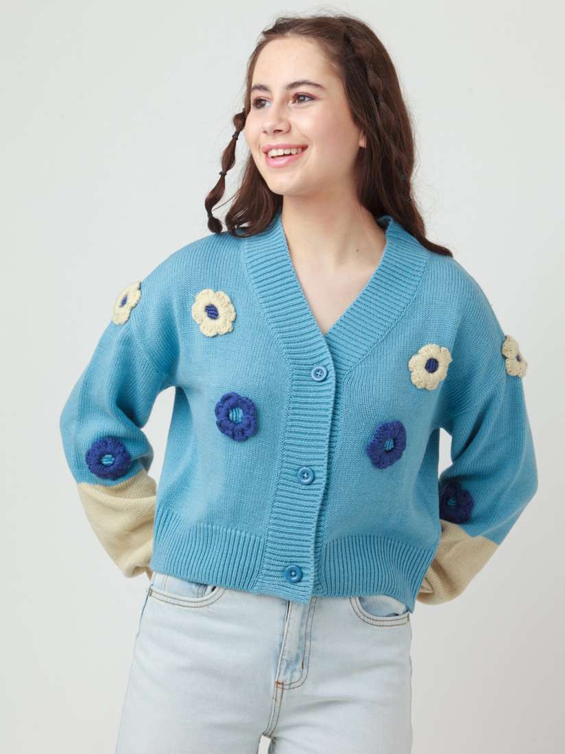 Buy zink Z Women Blue Navy Blue Floral Crop Cardigan Sweater Sweaters for Women 20886630 Myntra
