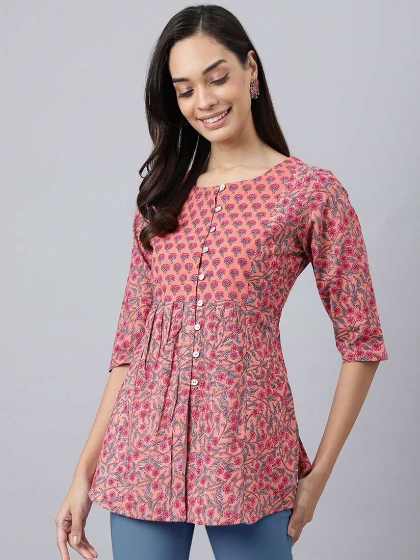 Buy MEESAN Pink Blue Printed Cotton Tunic Tunics for Women 20891766 Myntra