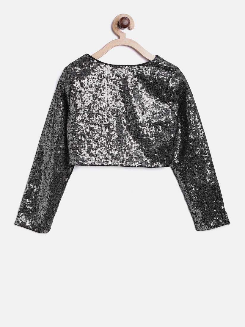 Buy Nauti Nati Girls Black Silver Coloured Sequinned Net Shrug Shrug for Girls 2089181 Myntra