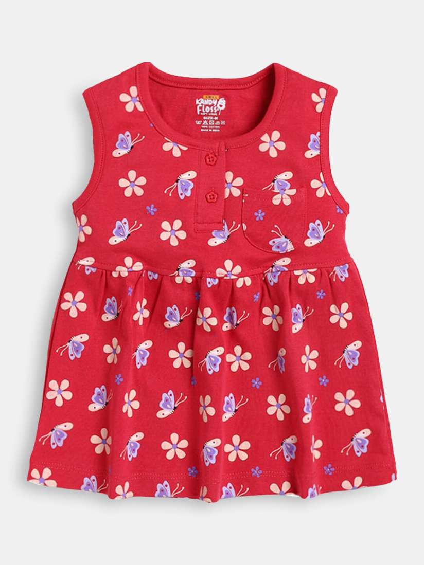 Buy Hopscotch Girls Red Floral Printed Round Neck Cotton Dress Dresses for Girls 20893062 Myntra