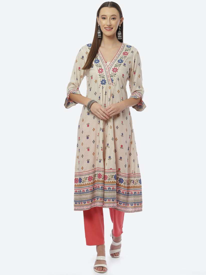Buy Biba Women Beige Floral Embroidered Anarkali Kurta Kurtas for Women 20895948 Myntra
