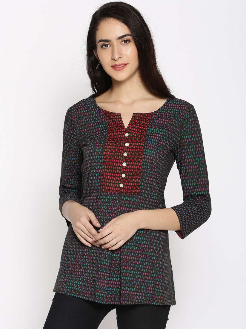 Buy Melange By Lifestyle Women Olive Green Printed A Line Kurti Kurtis for Women 2089952 Myntra