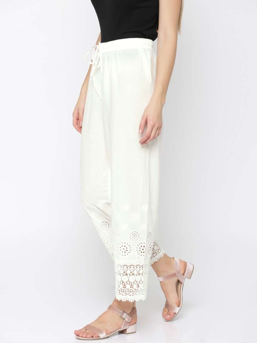 Buy Melange by Lifestyle Women White Regular Fit Self Design Regular Trousers Trousers for Women 2089963 Myntra