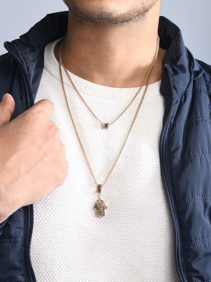 Mens gold layered necklace clearance
