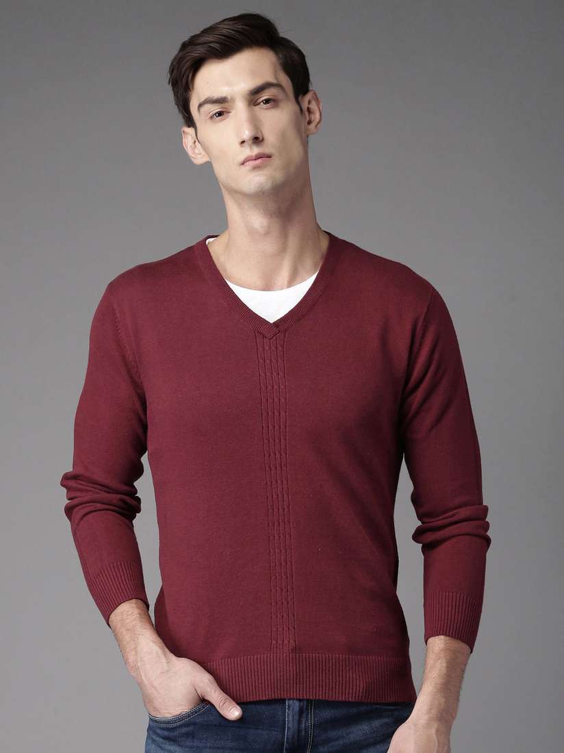 Here&now Pullover Sweater Myntra HERE&NOW Men Maroon Solid