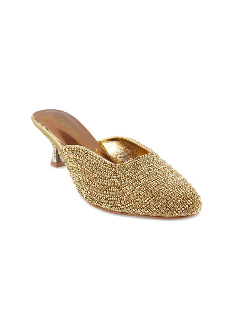 Buy Metro Women Gold Toned Embellished Kitten Heels Heels for Women 2090687 Myntra