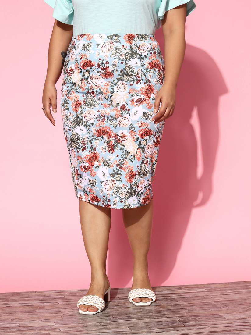 Floral pencil skirt pink shop