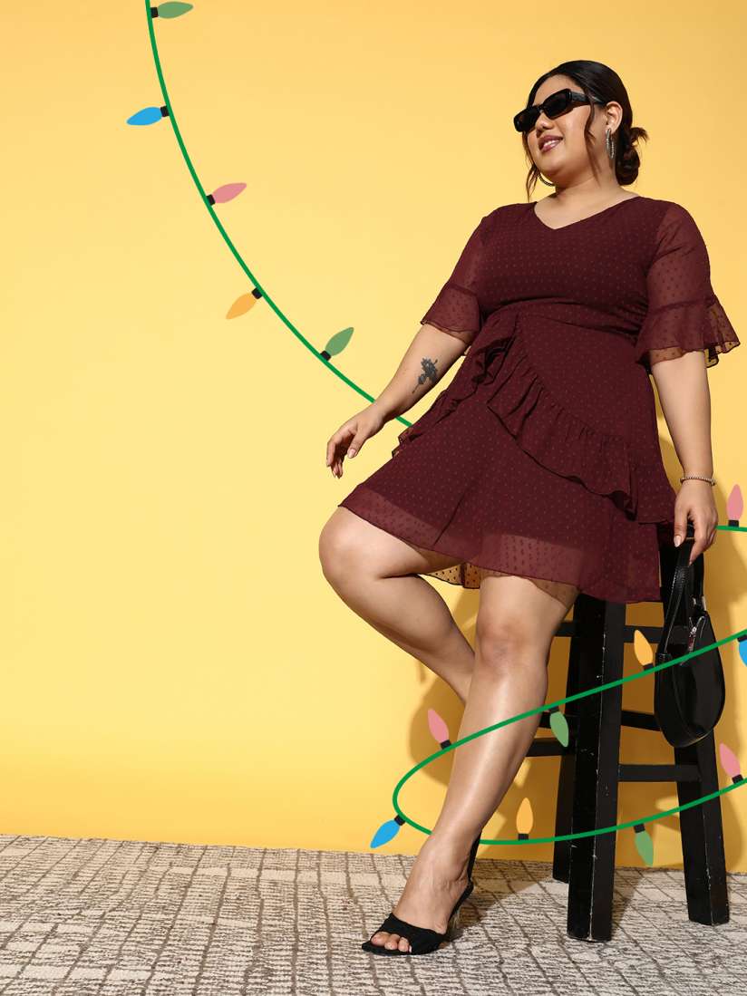 Buy Berrylush Curve Maroon A Line Dress Dresses for Women 20911360 Myntra