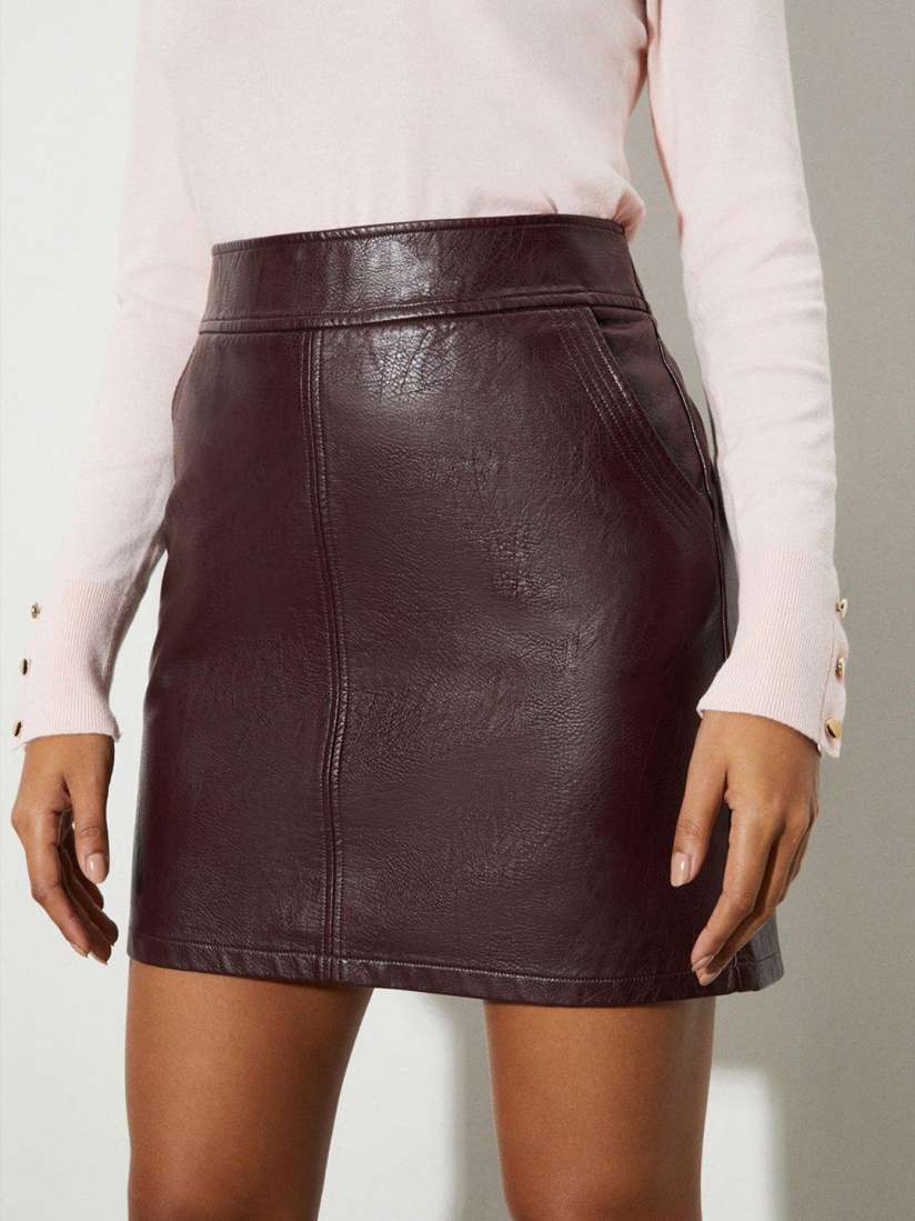 Buy DOROTHY PERKINS Women Maroon Solid Pocket Faux Leather Mini Skirt Skirts for Women 20915472 Myntra