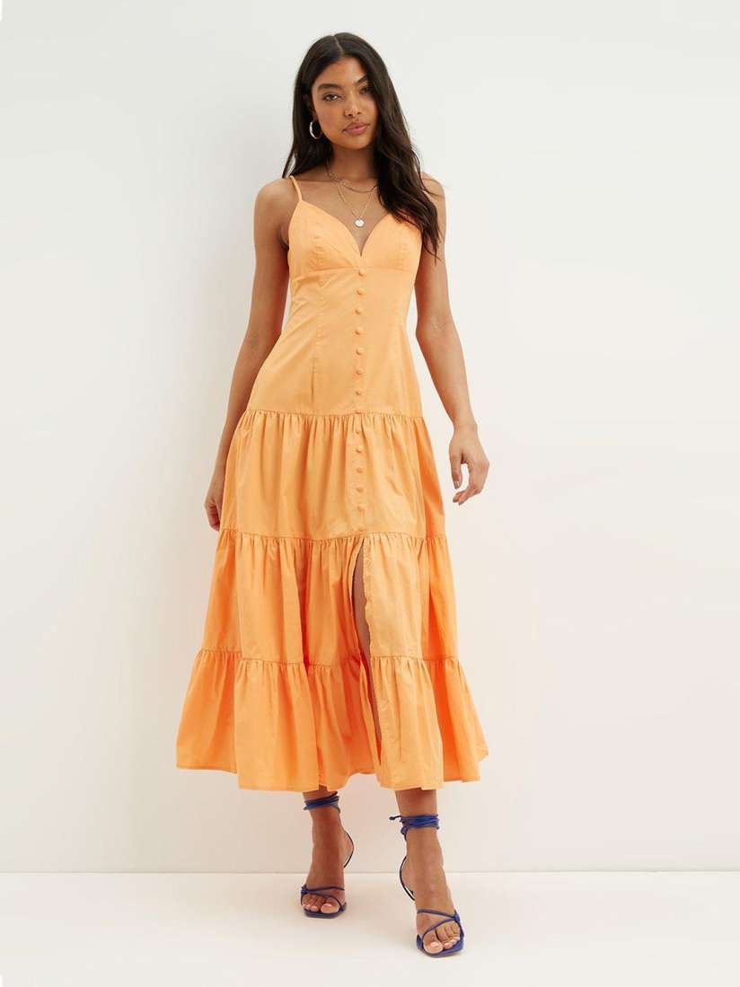 Buy DOROTHY PERKINS Orange Pure Cotton Poplin Button Down Tiered Maxi Dress Dresses for Women 20915532 Myntra