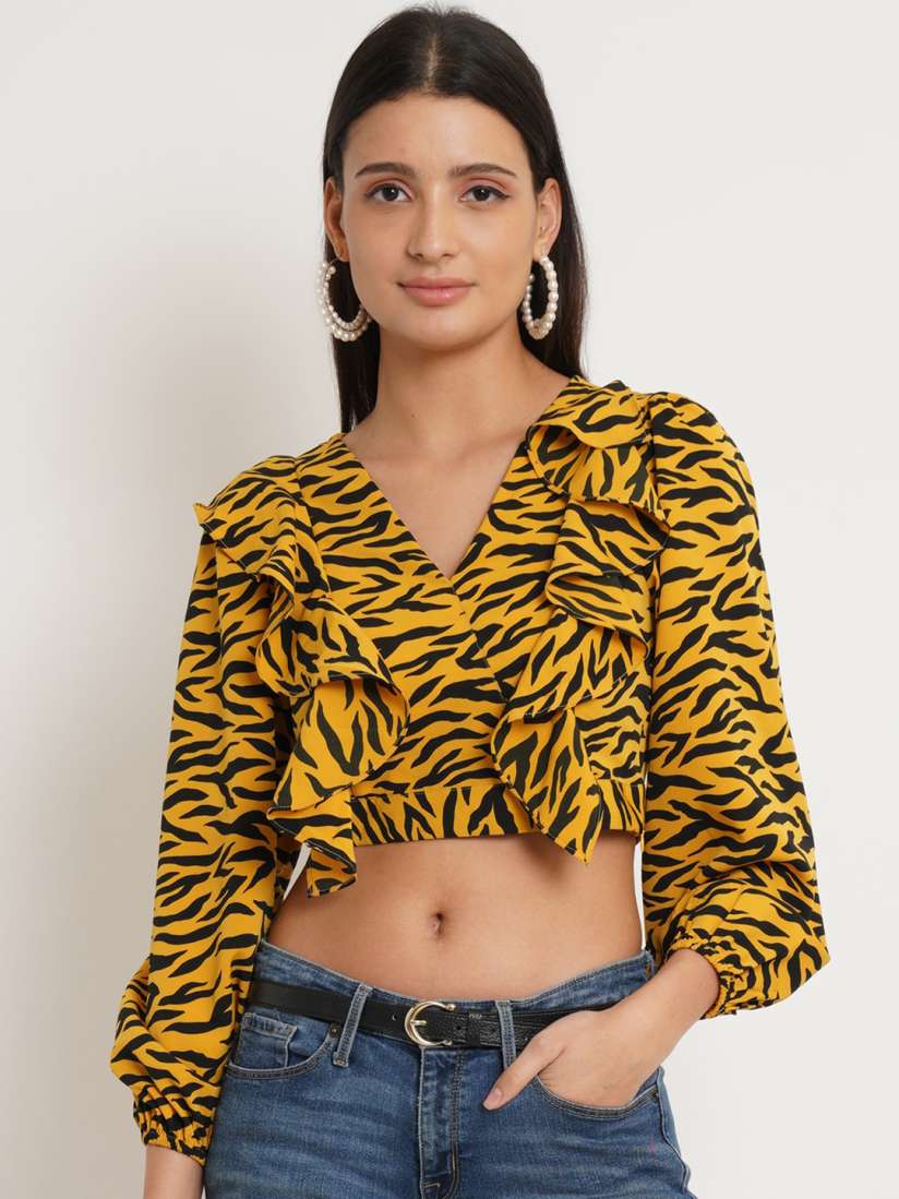 Yellow wrap crop top on sale
