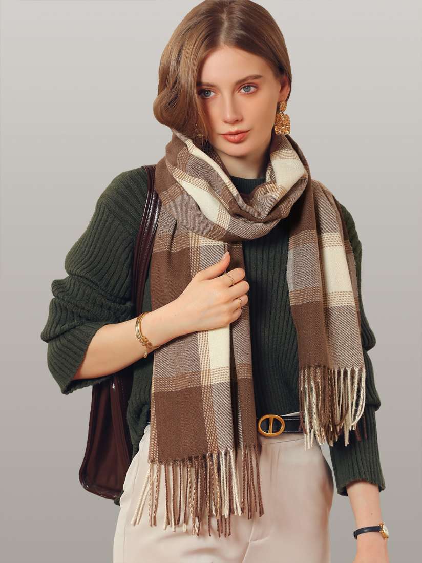 Buy JC Collection Women Khaki Cream Checked Scarf Scarves for Women 20923800 Myntra